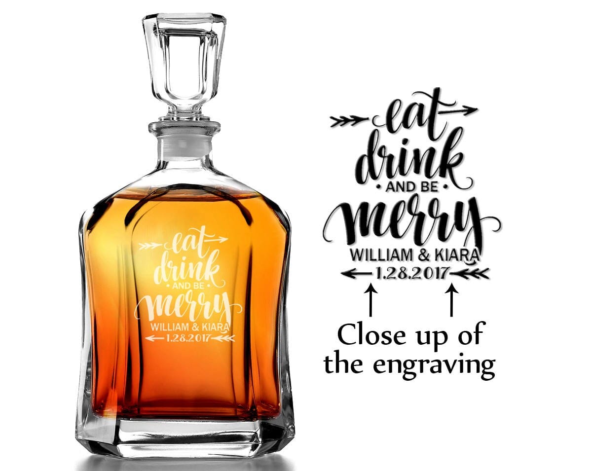 WEDDINGS Eat Drink and Be Merry Personalized Decanter Christmas Wedding Gift for Newlyweds Custom Engraved Whiskey Decanter Bride Groom Present