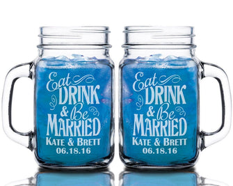WEDDINGS Eat Drink Be Married Set of 2 Wedding Guest Favors Decor Bride Groom Couples Drinkware Newly Married Celebratory Toast Glasses Marriage Gift