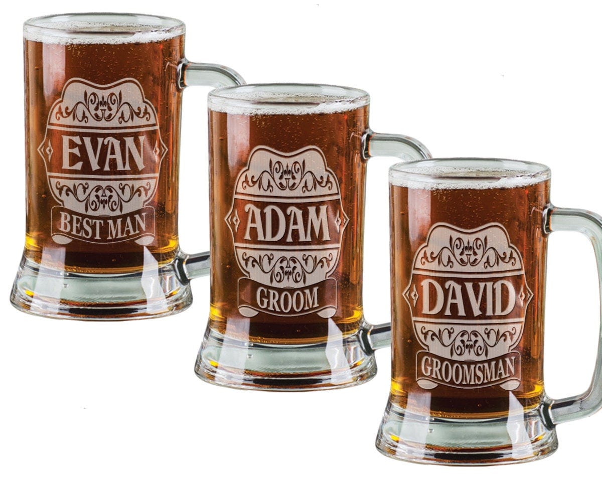 WEDDINGS Elegant Modern Groomsman Groom Best Man 16oz Personalized Beer Mug Custom Engraved Wedding Favor 16 oz Beer Stein Gift Present Idea