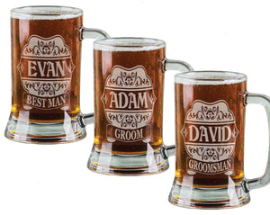 WEDDINGS Elegant Modern Groomsman Groom Best Man 16oz Personalized Beer Mug Custom Engraved Wedding Favor 16 oz Beer Stein Gift Present Idea