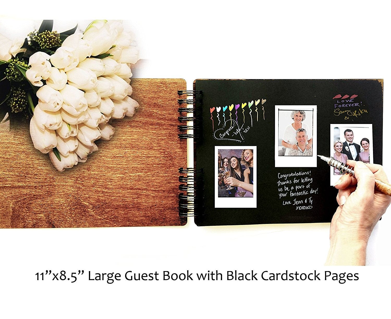 WEDDINGS Elegant Wood Wedding Guest Book Personalized Album Guest Sign In Custom for Bridal Shower Gift
