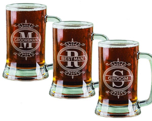 WEDDINGS Fancy Initial Engraved Wedding Party Beer Stein Personalized for Groomsman Best Man Father of the Bride Gift for In Laws Brother Birthday