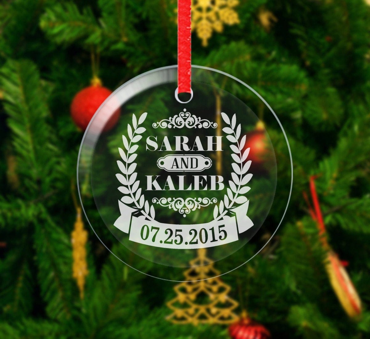WEDDINGS Glass Christmas Ornament Personalized Couple First Christmas Ornaments Him Her Couple Gift Love Engraved Names Date Wedding Anniverasry Date