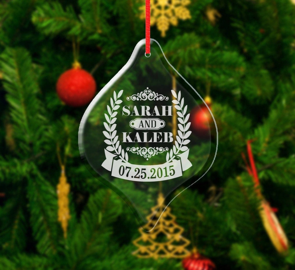 WEDDINGS Glass Christmas Ornament Personalized Couple First Christmas Ornaments Him Her Couple Gift Love Engraved Names Date Wedding Anniverasry Date