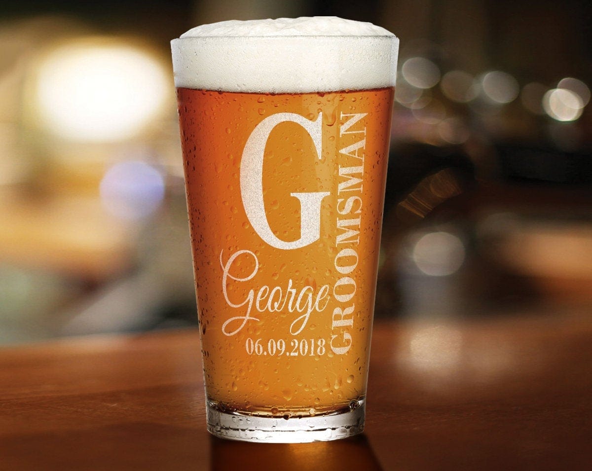 WEDDINGS Groom Bride Wedding Proposal Favors Pint Glass Personalized Engraved for Groomsmen and Bridesmaid Dad Mom Thank You Gift Idea Team Groom