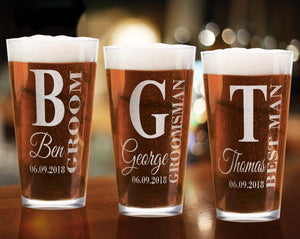 WEDDINGS Groom Bride Wedding Proposal Favors Pint Glass Personalized Engraved for Groomsmen and Bridesmaid Dad Mom Thank You Gift Idea Team Groom