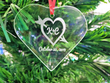 WEDDINGS Heart Arrow Glass Christmas Ornament Personalized Christmas Ornaments Couple Gift Engraved Initials Date Boyfriend Girlfriend Engagement
