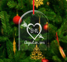 WEDDINGS Heart Arrow Glass Christmas Ornament Personalized Christmas Ornaments Couple Gift Engraved Initials Date Boyfriend Girlfriend Engagement