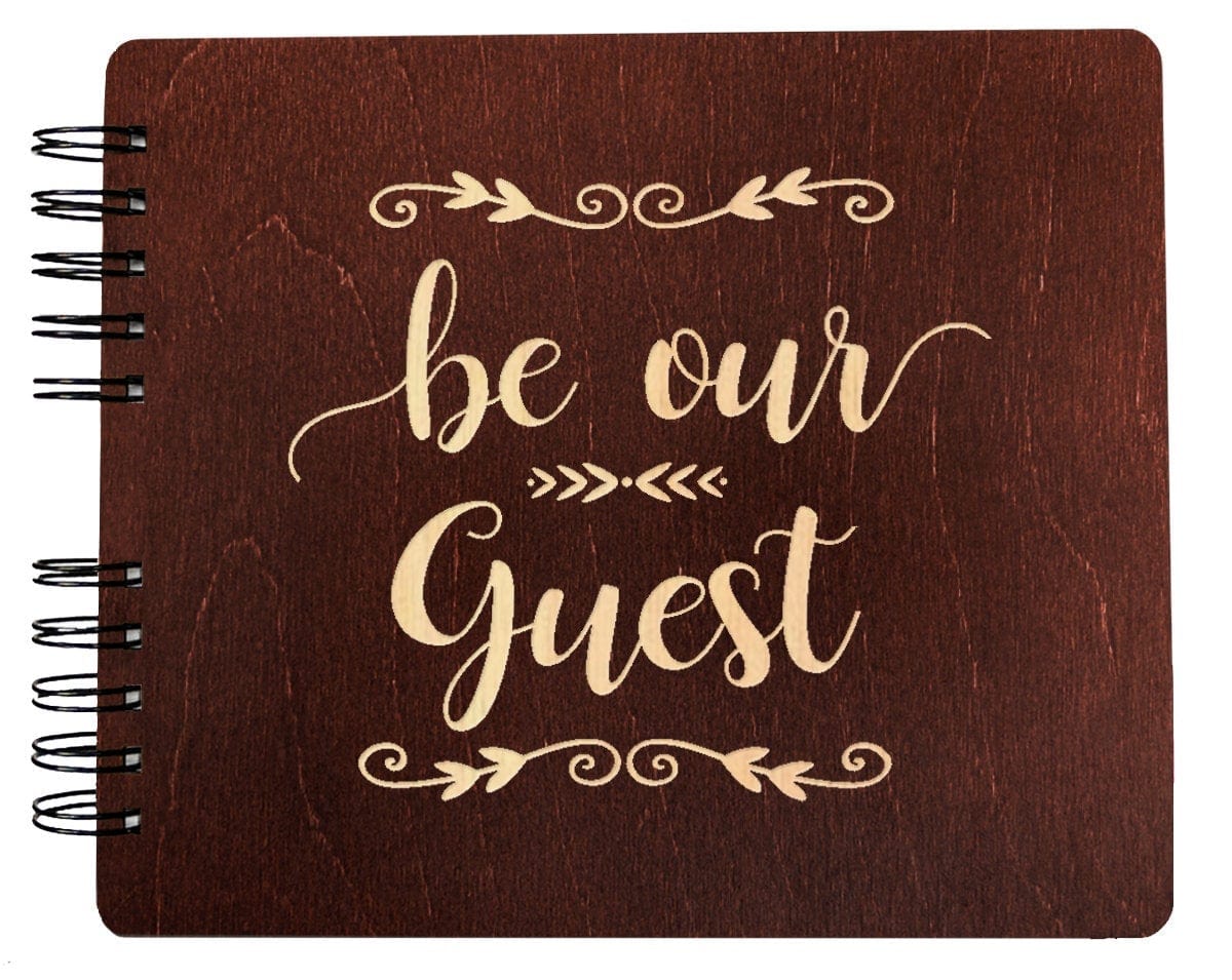 WEDDINGS Mahogany 8.5 x 7 / 80 Pages Ivory Blank Be Our Guest Wedding Gift Bridal Shower for Bride Groom Guest Book Rustic Ceremony Reception Decor Newlyweds Couples Wooden Sign In Gifts