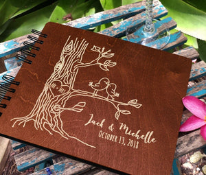 WEDDINGS Mahogany 8.5 x 7 / 80 Pages Ivory Blank Personalized Love Birds Wooden Wedding Guest Book 8.5x7" Wood Alternate Unique Barn Mr Mrs Guestbook Custom Newlywed Wedding Guest Register