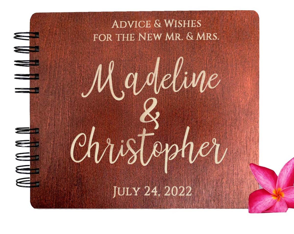WEDDINGS Mahogany 80 Pages 7x8.5 / Ivory Blank Wedding Happily Ever After Wood Personalized Album Guest Book Guest Sign In Custom Hardcover Guestbook for Future Mr Mrs
