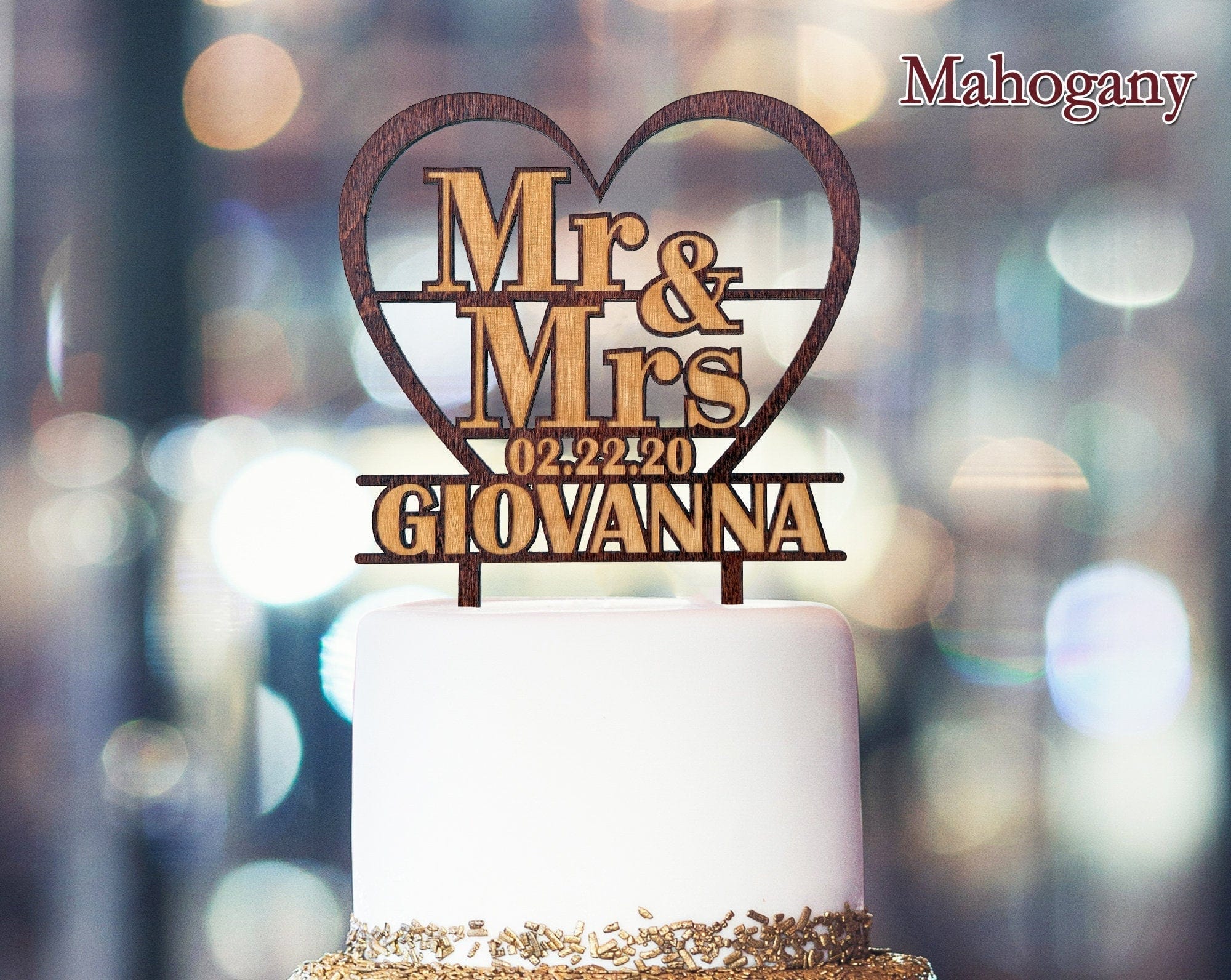 WEDDINGS Mahogany Wedding Cake Topper Personalized Wood Name Mr Mrs Cake Decoration Rustic Bride Groom Custom Tier Cake Toppers Bridal Shower Gift for Couple