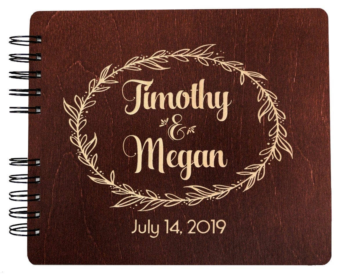 WEDDINGS Mahonagy 8.5 x 7 / 80 Pages Ivory Blank Wreathe Soon to Be Married Custom Alternate Rustic Guest Book Gift Wooden Personalize Guestbook Bridal Shower Wedding Guests Sign In Book