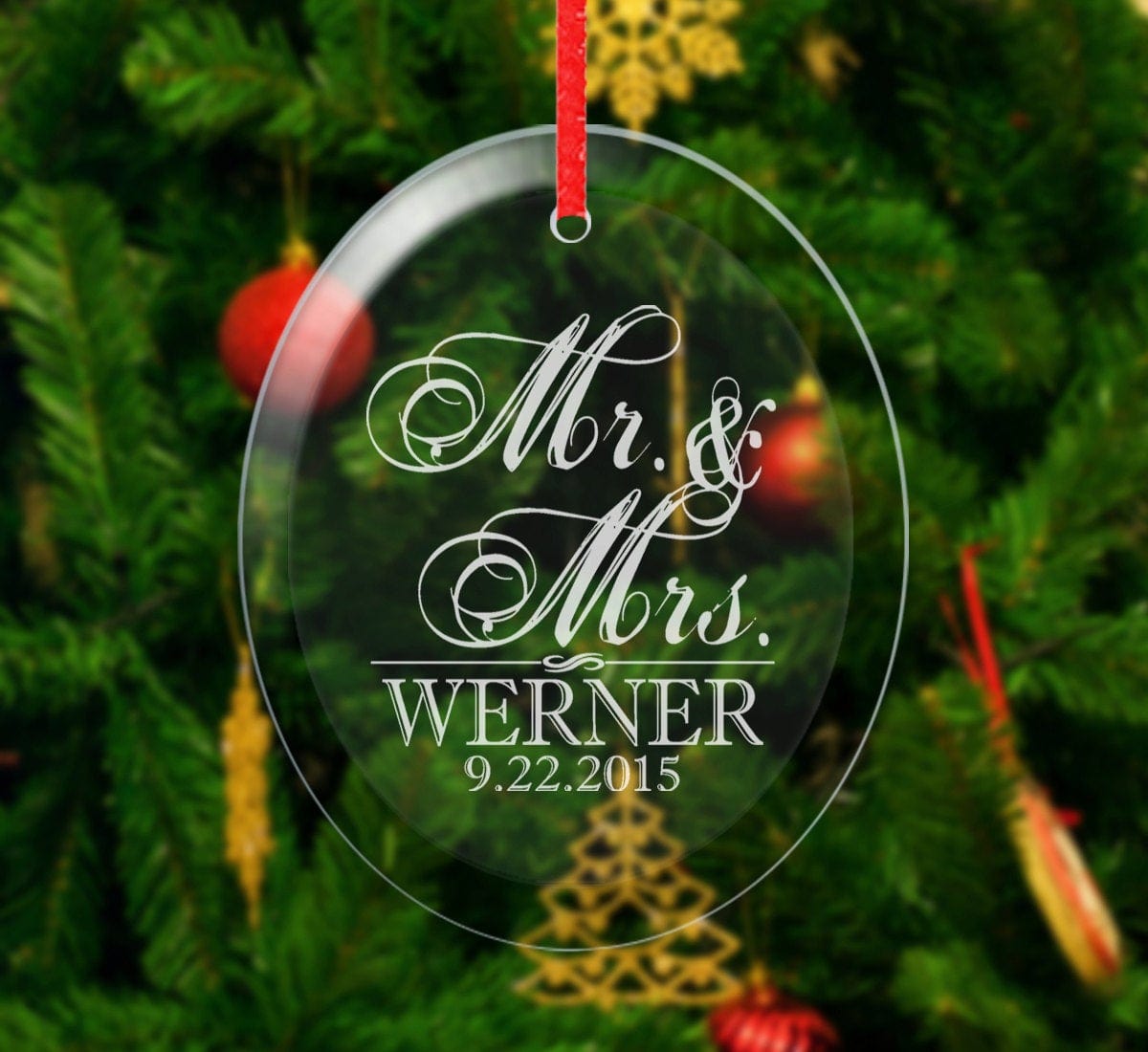 WEDDINGS Married Christmas Ornament Personalized Mr and Mrs First Christmas Ornaments Him Her Couple Gift Love Engraved Names Date Wedding Engagement