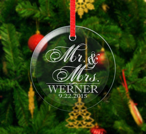 WEDDINGS Married Christmas Ornament Personalized Mr and Mrs First Christmas Ornaments Him Her Couple Gift Love Engraved Names Date Wedding Engagement