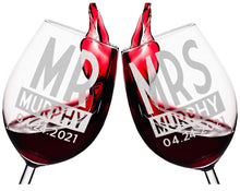 WEDDINGS Mr Mrs Set of 2 Personalized Stem Wine Glass for Bride Groom Newly Married Future Soon to Be Engaged Gift His Her Glasses Couples Engraved