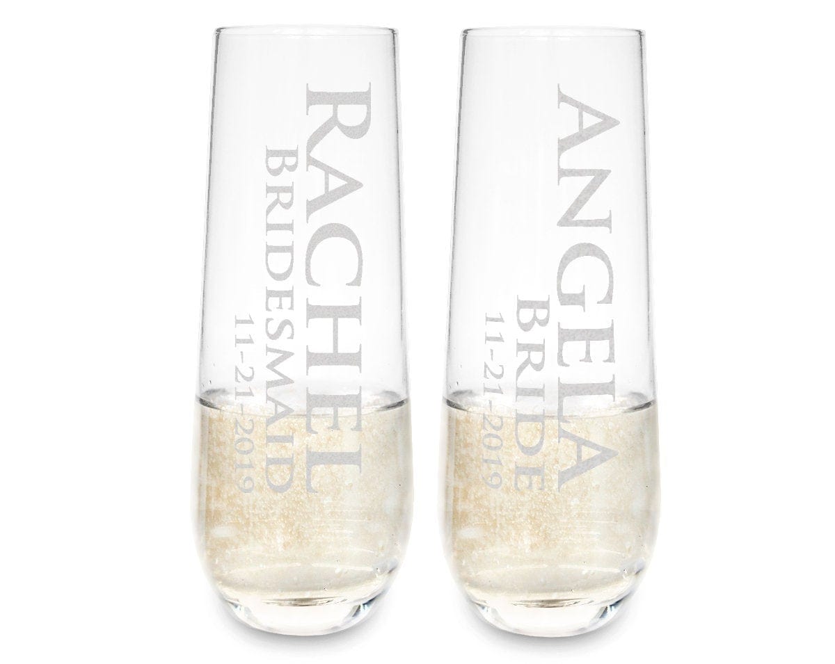 WEDDINGS Name Glass Stemless Champagne Flutes Bridal Party Gifts for Her Custom Proposal Bride Engraved Wine Idea Personalized Maid of Honor Flute