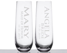 WEDDINGS Name Glass Stemless Champagne Flutes Bridal Party Gifts for Her Custom Proposal Bride Engraved Wine Idea Personalized Maid of Honor Flute
