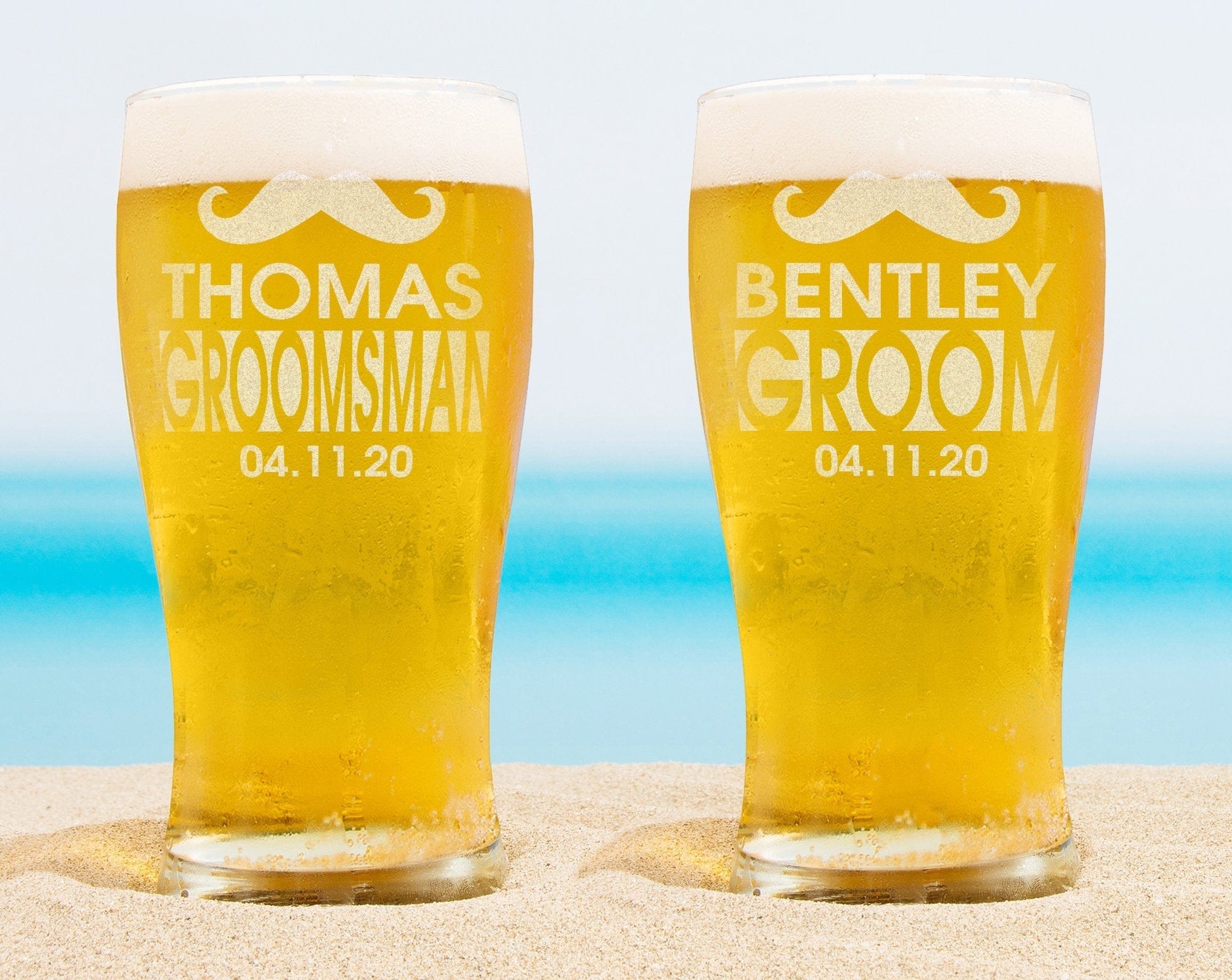 WEDDINGS One Custom Engraved Groomsmen Proposal Mustache Bachelor Party Favors Pub Style Beer Glass for Men Home Bar Drinking Glasses Groom Gift