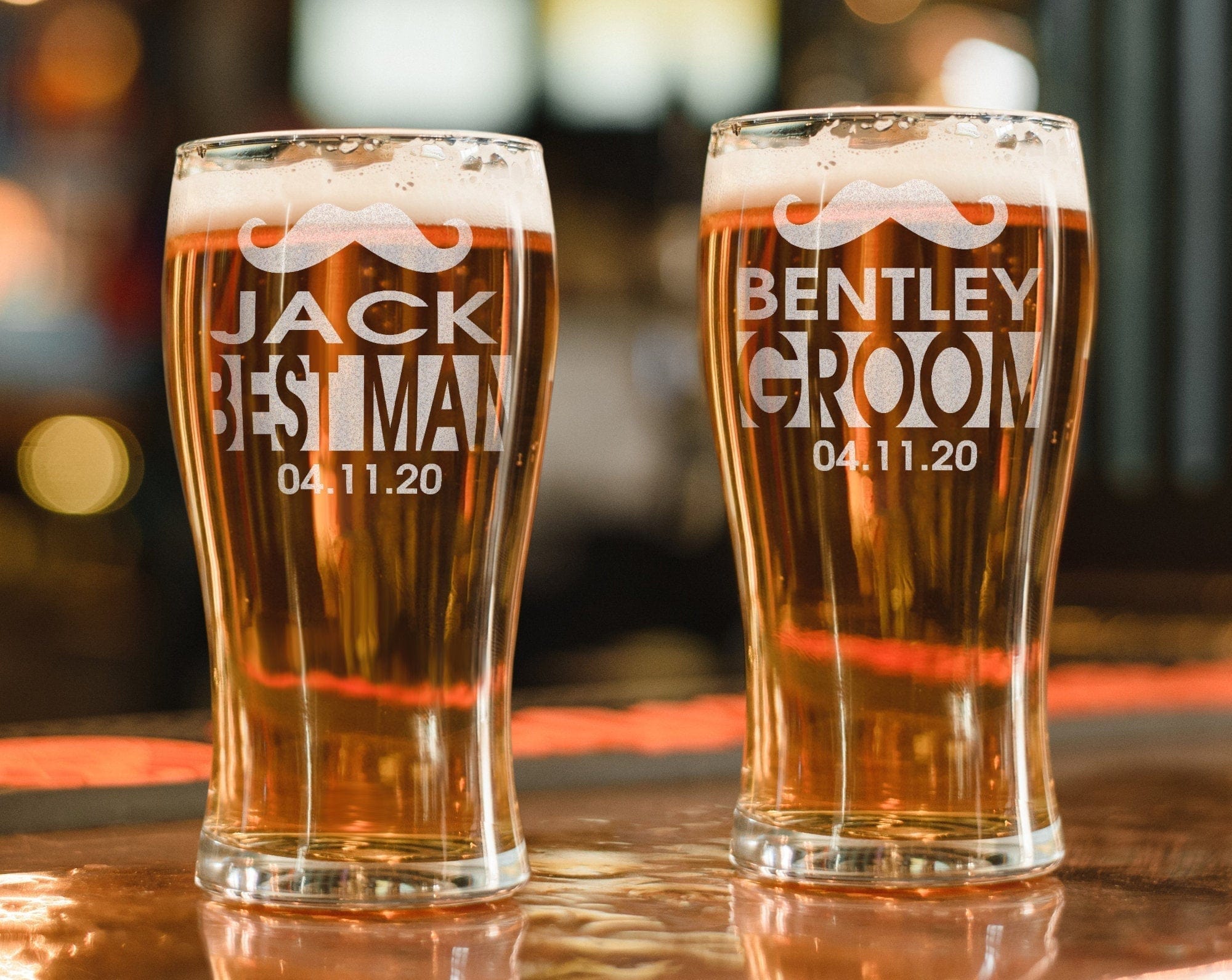 WEDDINGS One Custom Engraved Groomsmen Proposal Mustache Bachelor Party Favors Pub Style Beer Glass for Men Home Bar Drinking Glasses Groom Gift