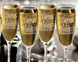 WEDDINGS ONE Eat Drink and Be Married Champagne Glass Flutes Wedding Party Gift Newly Married Wedding Shower Present Idea Custom Gift for Bride Groom