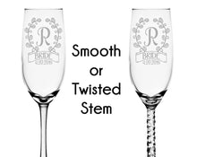 WEDDINGS ONE Monogram Initial Wreathe Classy Champagne Flute Personalized Engraved Wedding Anniversary Glass Bridal Shower Favors Graduation Gifts