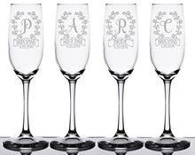 WEDDINGS ONE Monogram Initial Wreathe Classy Champagne Flute Personalized Engraved Wedding Anniversary Glass Bridal Shower Favors Graduation Gifts