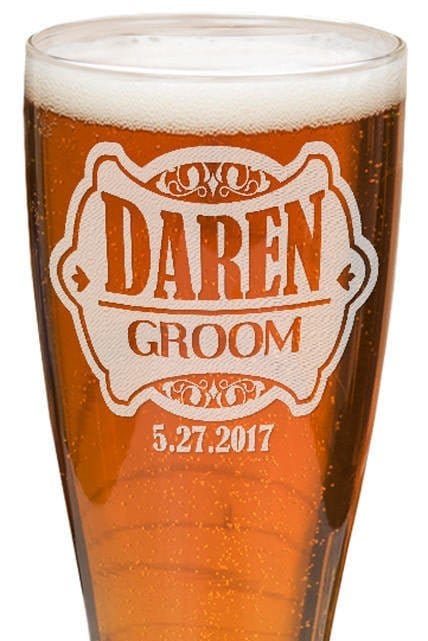 WEDDINGS ONE Wedding Party Favor Personalized Pilsner Glass- Groomsmen Gifts Custom Engraved Beer Glass for Him Best Man Gift Father of the Groom Mug