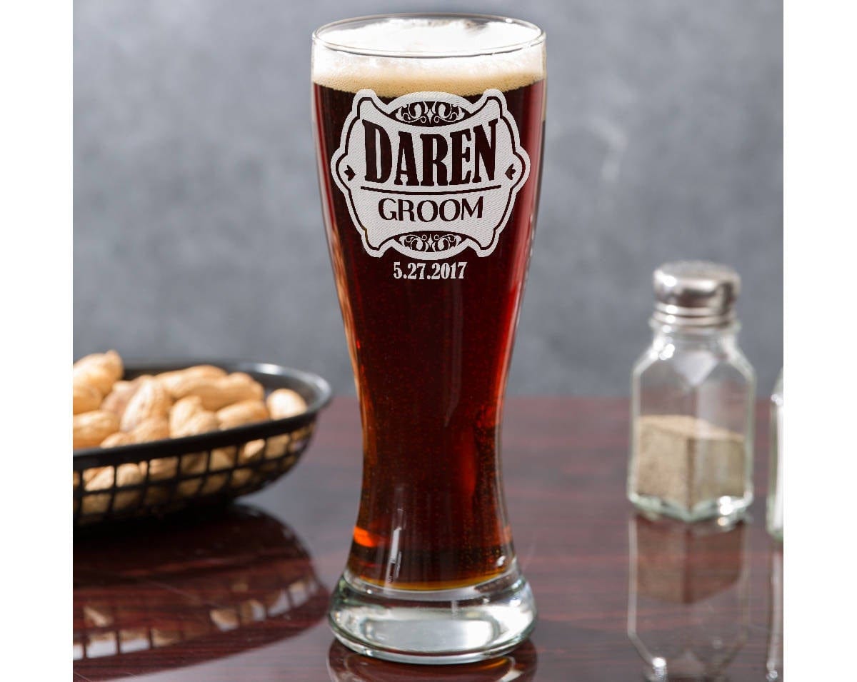 WEDDINGS ONE Wedding Party Favor Personalized Pilsner Glass- Groomsmen Gifts Custom Engraved Beer Glass for Him Best Man Gift Father of the Groom Mug