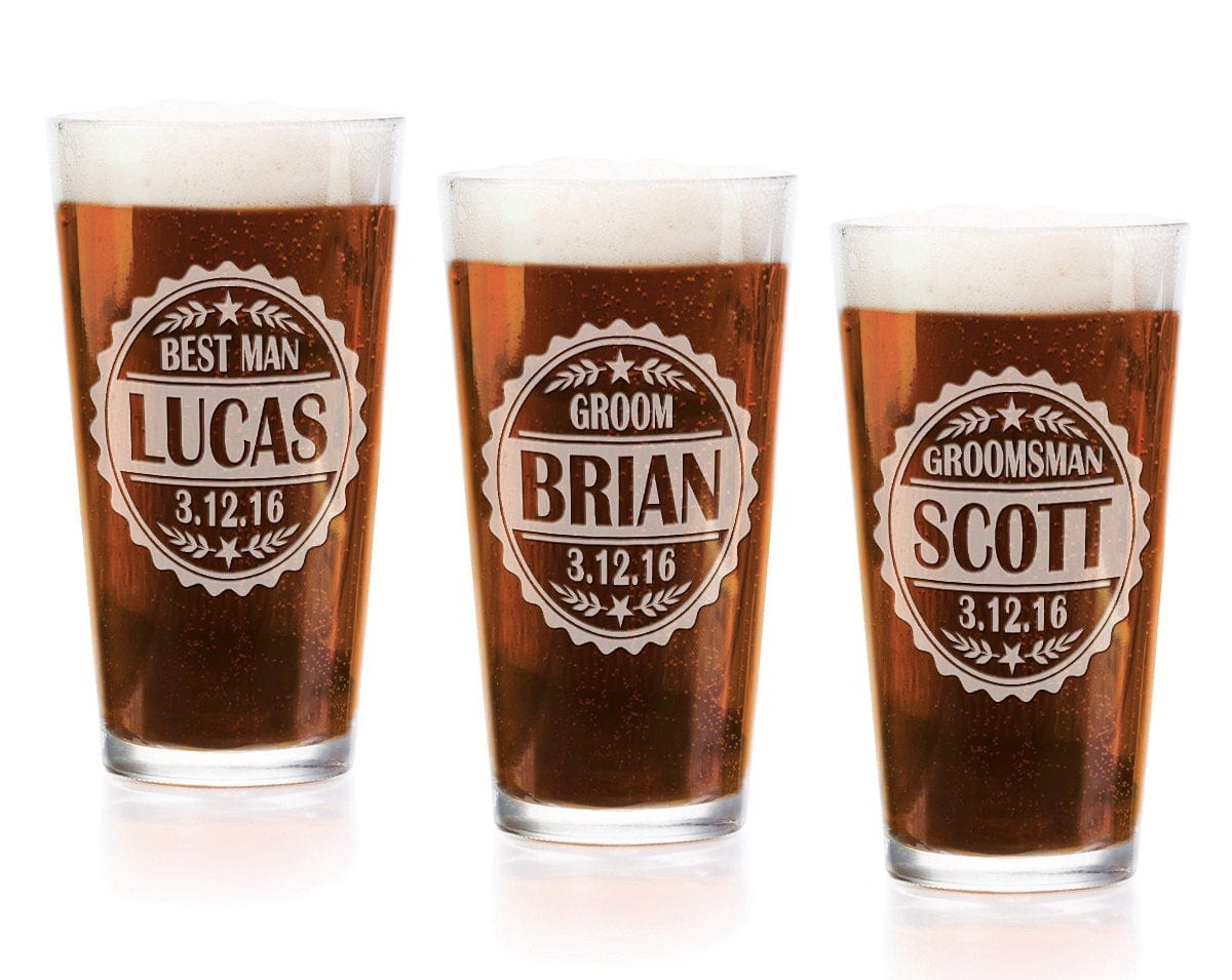 WEDDINGS Personalized Classy Glass Patch Wedding Party Craft Pub Glasses Groomsmen Best Man Engraved Pint Drinking Glass Gift Favors Custom Beer Mug