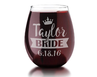 WEDDINGS Personalized Crown Stemless Wine Glass Wedding Reception Rehearsal Toasting Glasses 21Oz Maid of Honor Bride Will You Be My Bridesmaid?