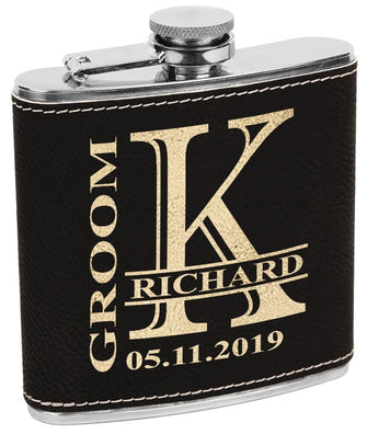 WEDDINGS Personalized Engraved Flask for Women Men Custom Leather Wedding Monogram Groomsmen Bridesmaid Gift Father of Bride Grooms Stainless Flasks