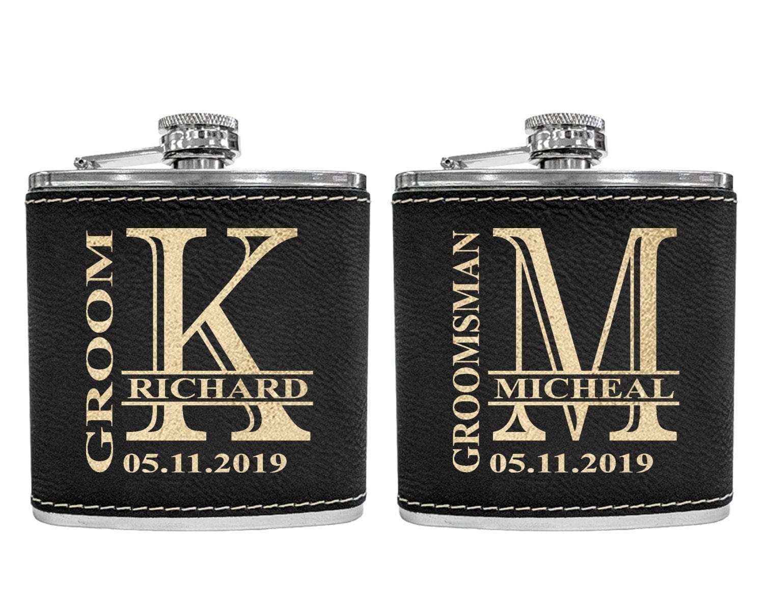WEDDINGS Personalized Engraved Flask for Women Men Custom Leather Wedding Monogram Groomsmen Bridesmaid Gift Father of Bride Grooms Stainless Flasks