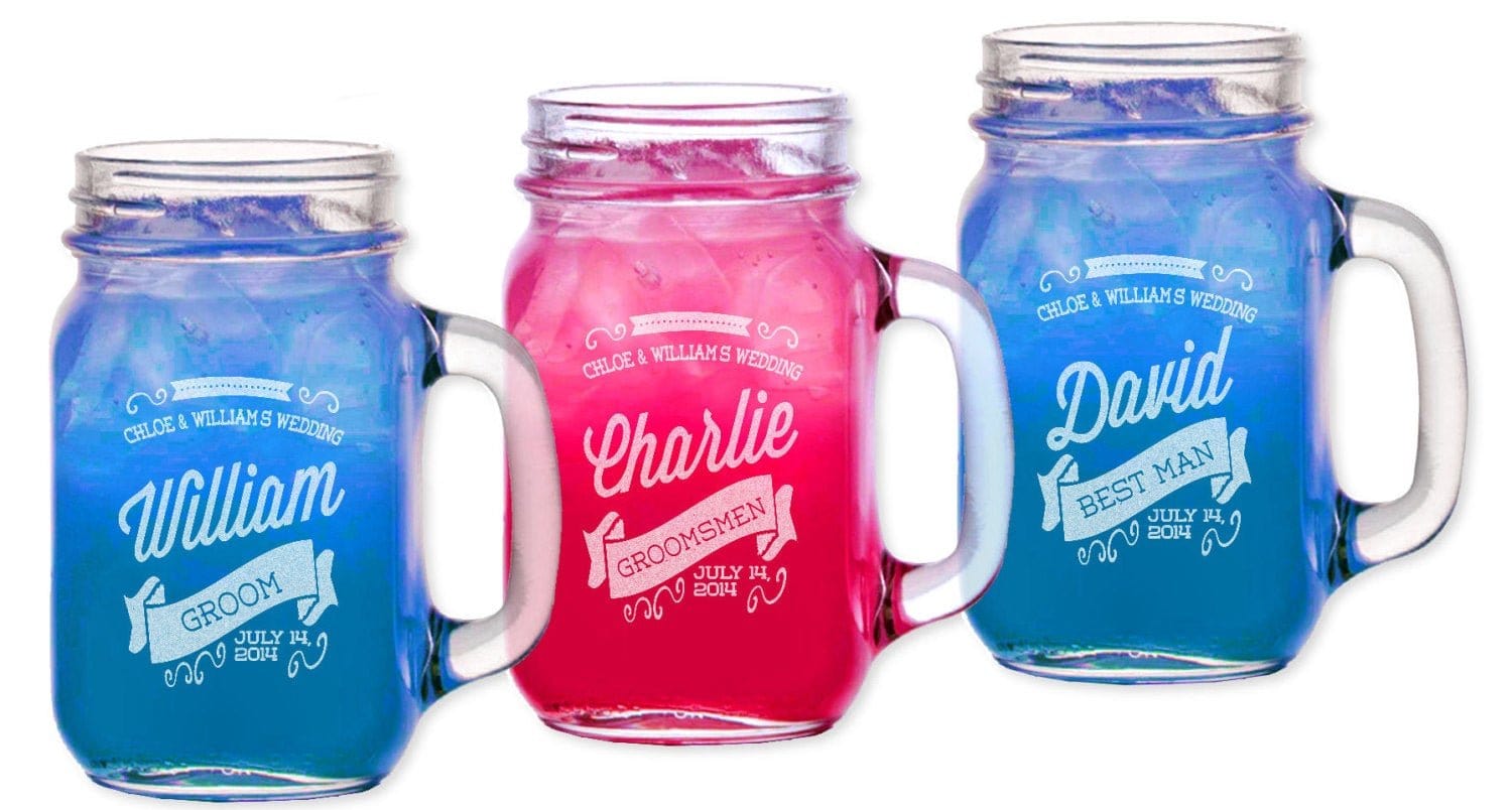 WEDDINGS Personalized Mason Retro Groomsmen Gift Jar Glass Handle Custom Engraved Wedding Party Gift Idea Bridesmaid Drinking Glasses Bulk  Discount