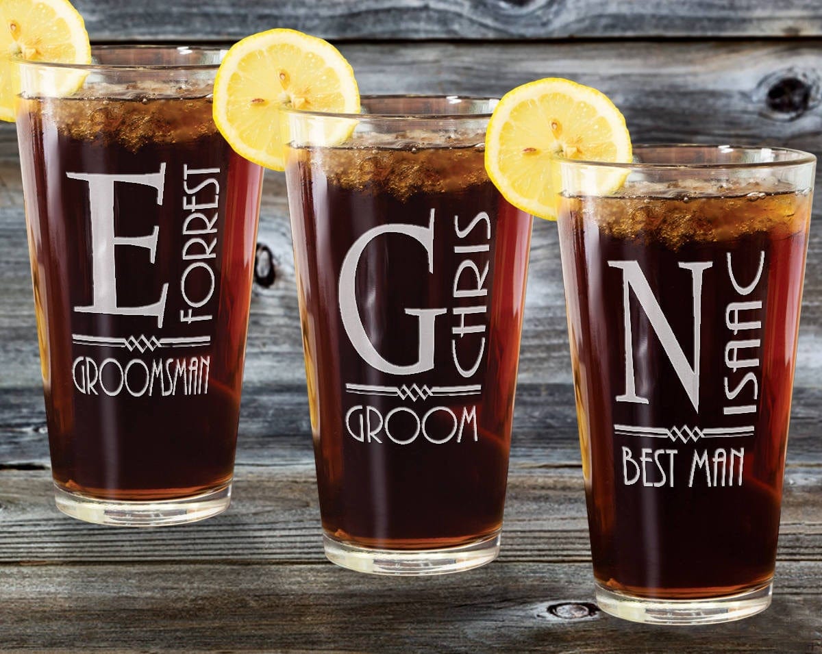 WEDDINGS Personalized Monogram Wedding Party Gift Groomsmen Beer Pint Glass for Groom Unique Daddy Gift Engraved Beer Mug Father in Law Best Man Gift
