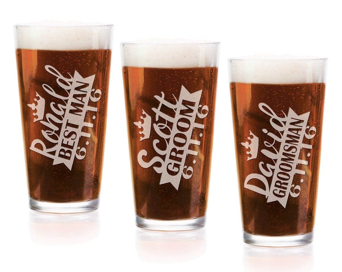 WEDDINGS Personalized Single Crown Groom Groomsman Usher Father of Bride Pub Glass Custom Engraved Wedding Party Best Man Beer Mug for Wedding Favor