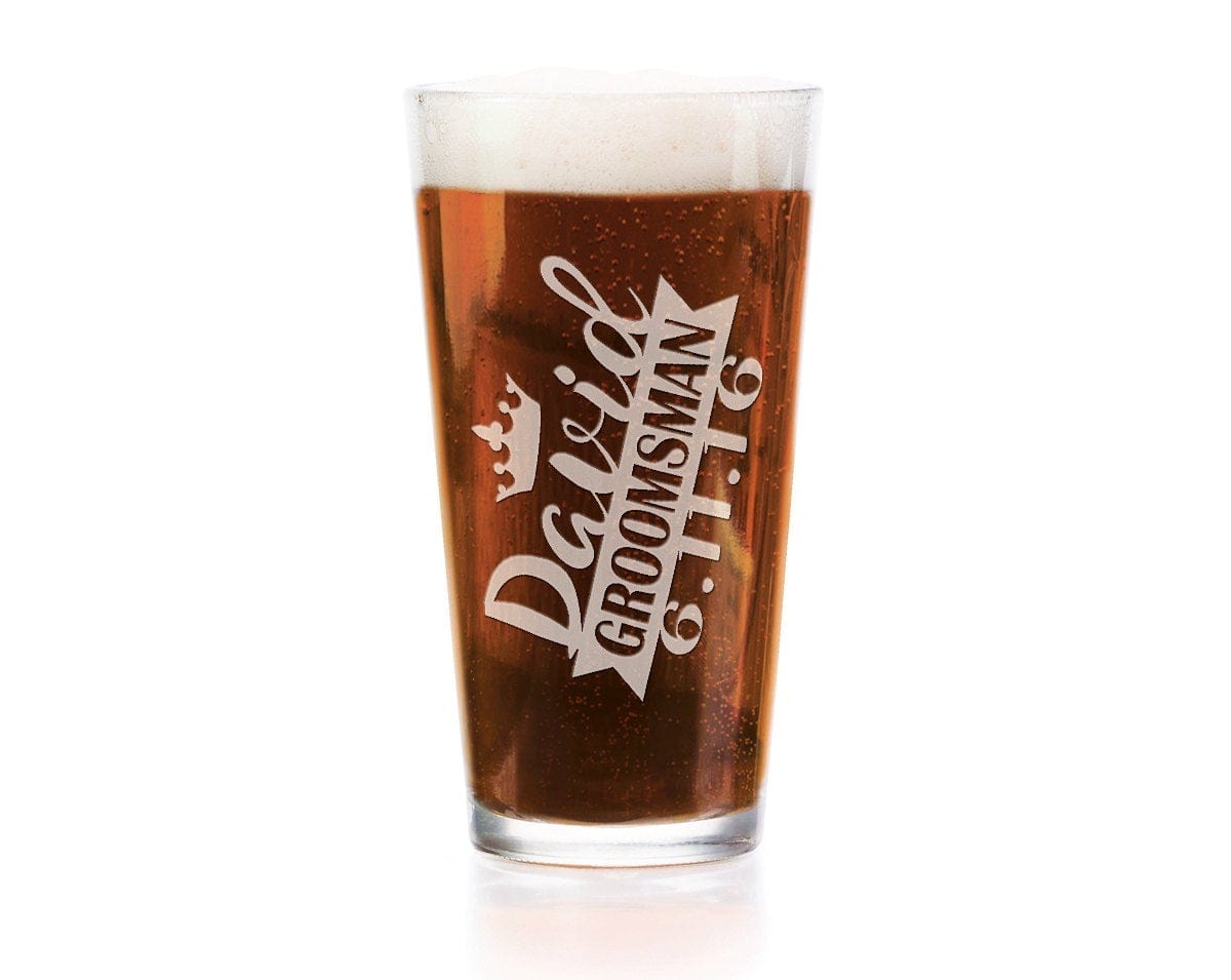 WEDDINGS Personalized Single Crown Groom Groomsman Usher Father of Bride Pub Glass Custom Engraved Wedding Party Best Man Beer Mug for Wedding Favor