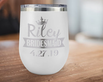 WEDDINGS Personalized Unique Engraved Wedding Party Gift for Bridesmaids Bachelorette Wine Glass Tumblers Maid of Honor Gift Favors Bridal Shower