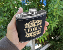 WEDDINGS Retro Classy Customize Black Leather Flask with Gold Engraving for Wedding Birthday Gift for Dad Husbands Present Unique Wife Gifts Best Man