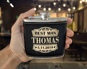 WEDDINGS Retro Classy Customize Black Leather Flask with Gold Engraving for Wedding Birthday Gift for Dad Husbands Present Unique Wife Gifts Best Man