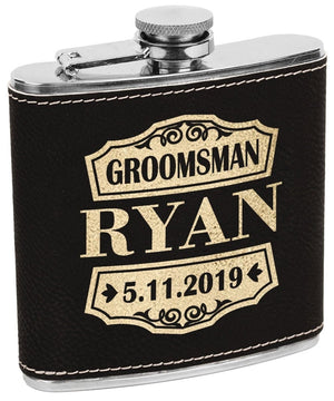 WEDDINGS Retro Classy Customize Black Leather Flask with Gold Engraving for Wedding Birthday Gift for Dad Husbands Present Unique Wife Gifts Best Man
