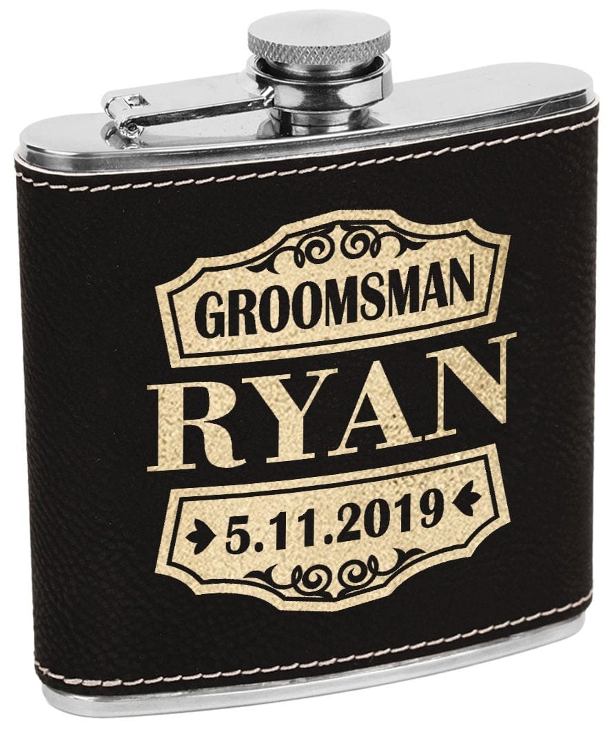 WEDDINGS Retro Classy Customize Black Leather Flask with Gold Engraving for Wedding Birthday Gift for Dad Husbands Present Unique Wife Gifts Best Man