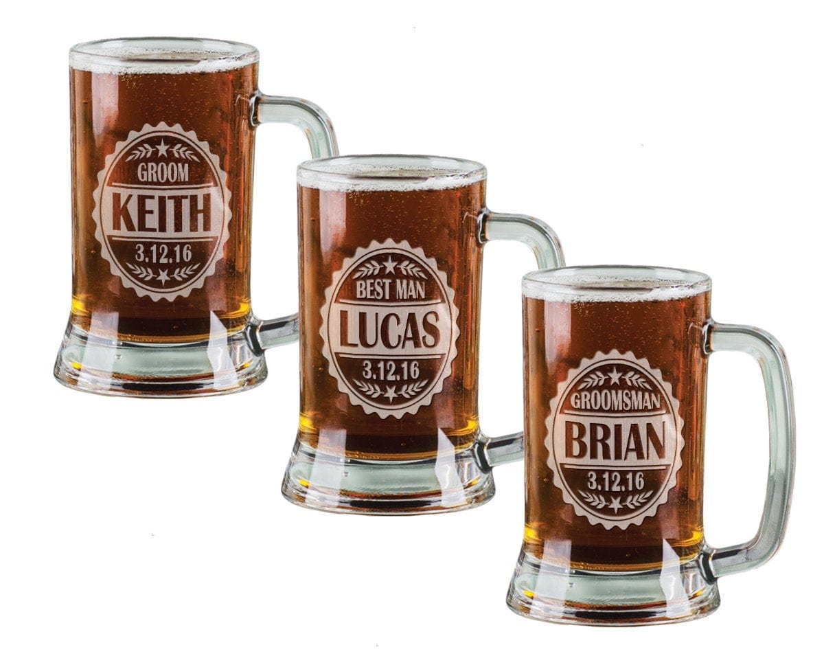 WEDDINGS Single 16 Oz Beer Stein Classic Personalized Groomsman Groom Best Man Beer Mug Engraved Wedding Celebration Gift Idea Etched Bachelor Idea