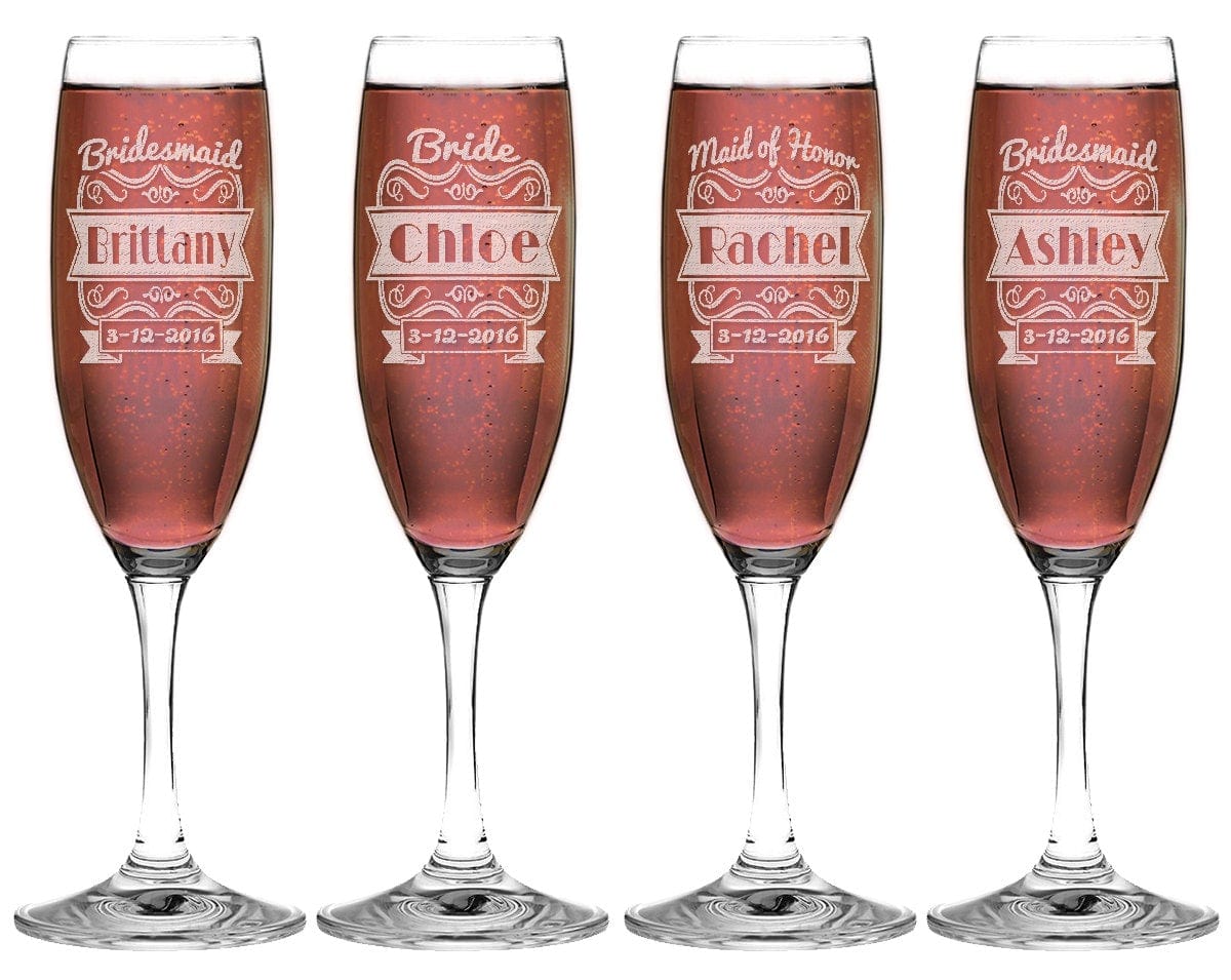 WEDDINGS Single Wedding Personalized Champagne Glass Flutes Custom Engraved Bridesmaid Bride Maid of Honor Champagne Glasses Bride Groom Gift