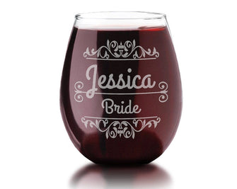 WEDDINGS Stemless SINGLE Personalized Engraved Wine Glass Rustic Wedding Party Decor Favor Bridal Shower Bridesmaid Wedding Parent Gift Newly Married