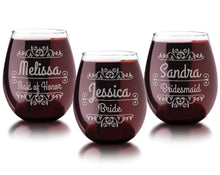 WEDDINGS Stemless SINGLE Personalized Engraved Wine Glass Rustic Wedding Party Decor Favor Bridal Shower Bridesmaid Wedding Parent Gift Newly Married