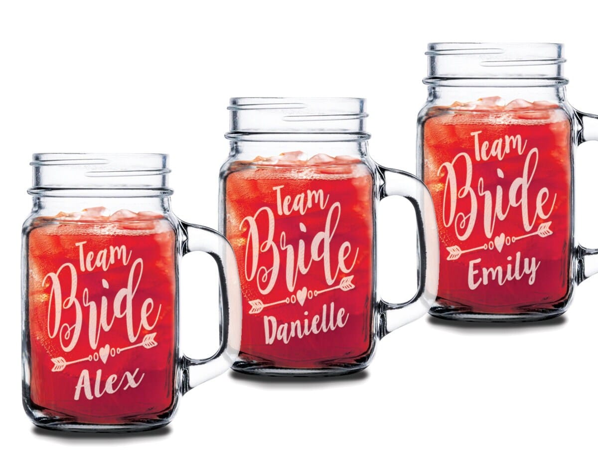 WEDDINGS Team Bride Personalized with Name Mason Jar for Bachelorette Bash, Party, Bridal Shower, Bridesmaid Gifts Bulk Discount