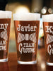 WEDDINGS Team Groom Personalized Pint Glasses for Wedding Party, Bachelor Party, Engagement Celebration Gifts Custom Mens Gift with Names Design