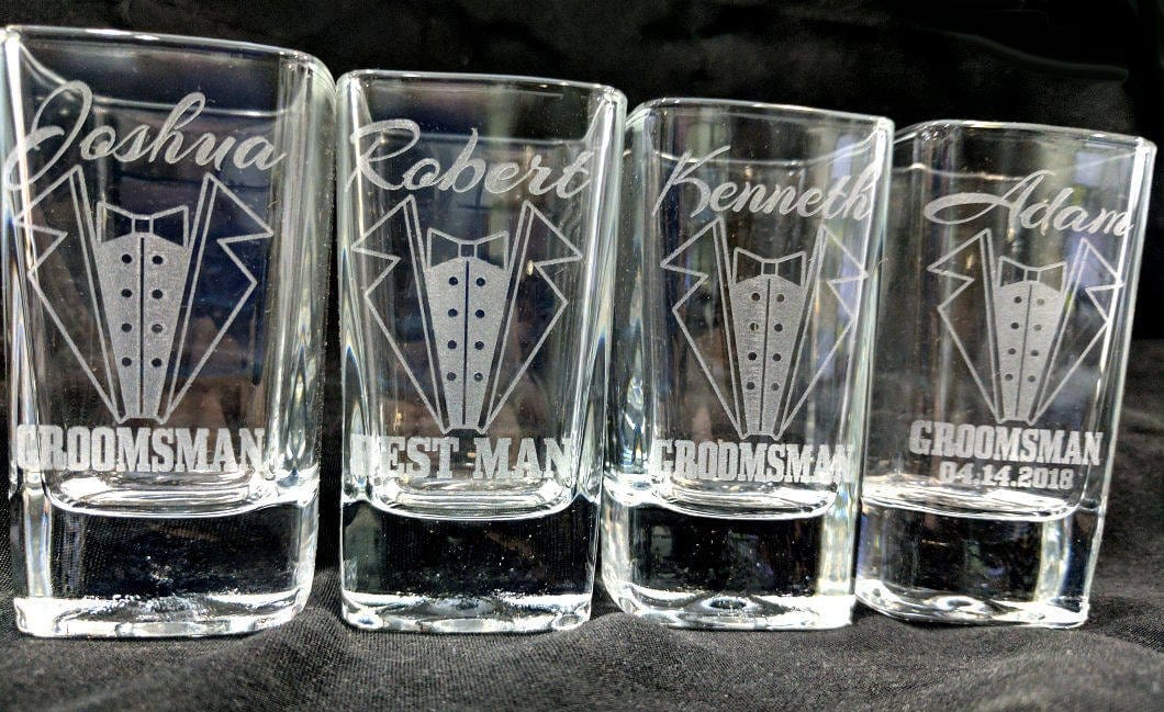 WEDDINGS Tuxedo Groom Wedding Party Personalized Shot Glass Tux Bachelor Engraved Guest Favors Custom Shot Glasses Gift Bulk Personalized Discount