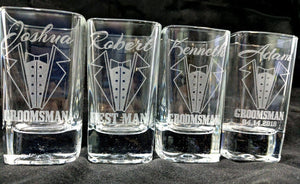 WEDDINGS Tuxedo Groom Wedding Party Personalized Shot Glass Tux Bachelor Engraved Guest Favors Custom Shot Glasses Gift Bulk Personalized Discount